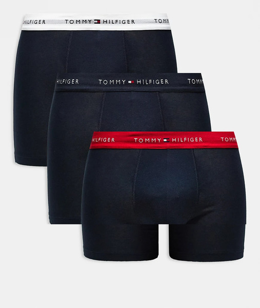  Tommy Hilfiger Signature Cotton Essentials 3 Pack Boxer Briefs In Navy With Navy/white/red Waistband 