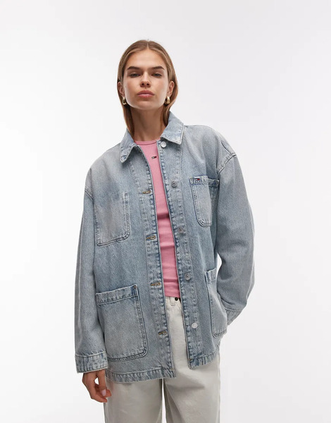  Tommy Jeans Denim Chore Jacket In Light Wash Blue 