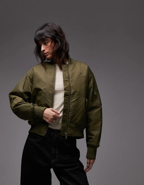  Tommy Jeans Essential Bomber Jacket In Olive Green 