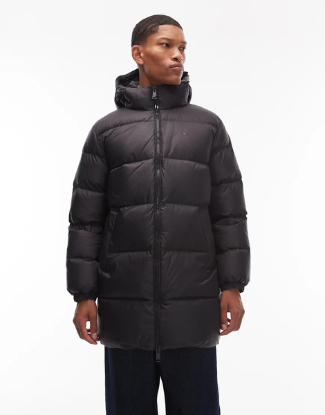  Tommy Jeans Essential Down Long Puffer Jacket In Black 