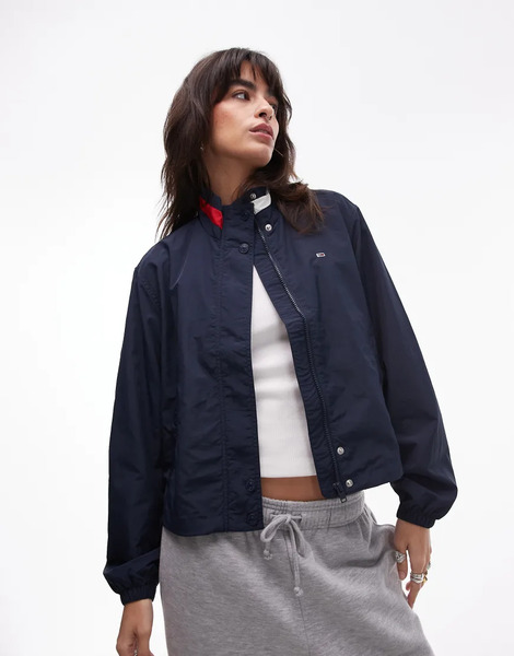 Tommy Jeans Essentials Lightweight Jacket In Navy With Flag Collar 