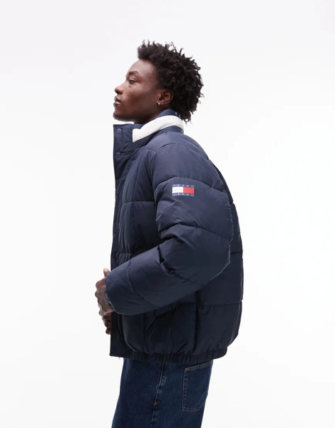  Tommy Jeans Flag Collar Puffer Jacket In Navy 