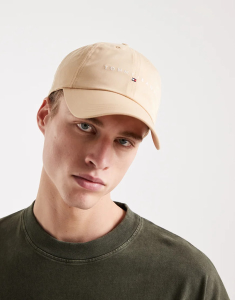  Tommy Jeans Linear Logo Cap In Beige Neutral 