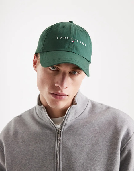  Tommy Jeans Linear Logo Cap In Green 