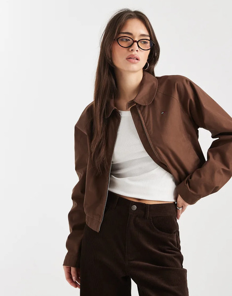  Tommy Jeans Round Collar Jacket In Brown 
