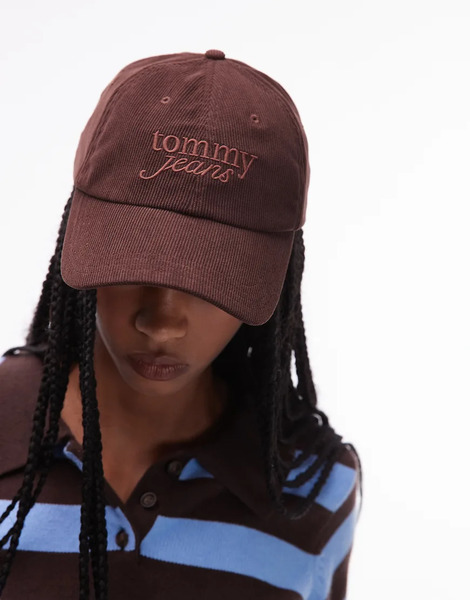  Tommy Jeans Script Logo Cap In Chocolate Brown 