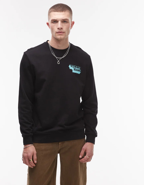  Tommy Jeans Stack Logo Sweatshirt In Black 