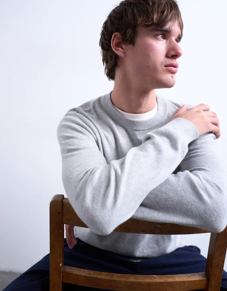  Topman Essential Knitted Crew Neck In Light Grey 