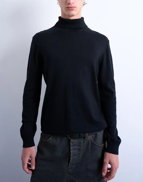  Topman Essential Knitted Roll Neck In Black 