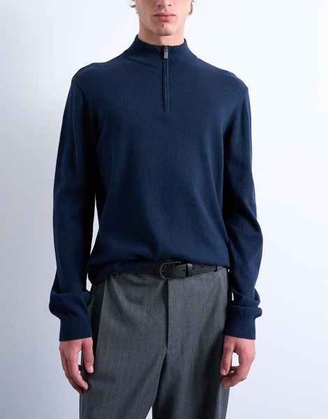  Topman Essential Knitted 1/4 Zip Funnel In Navy 