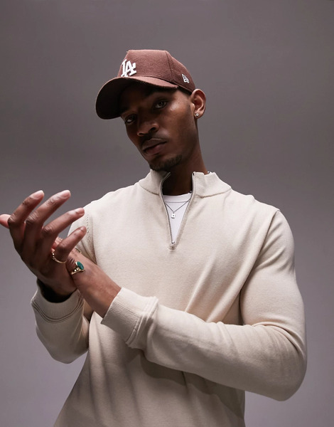  Topman Essentials 1/4 Zip In Stone Neutral 
