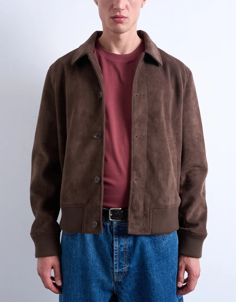 Topman Faux Suede Harrington Jacket In Brown 