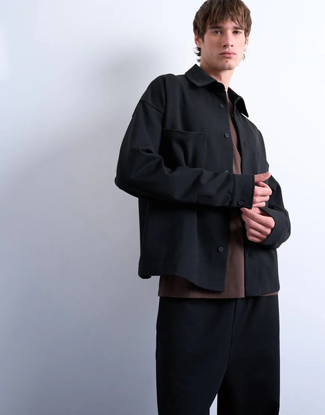  Topman Fit Double Pocket Jersey Jacket In Black 