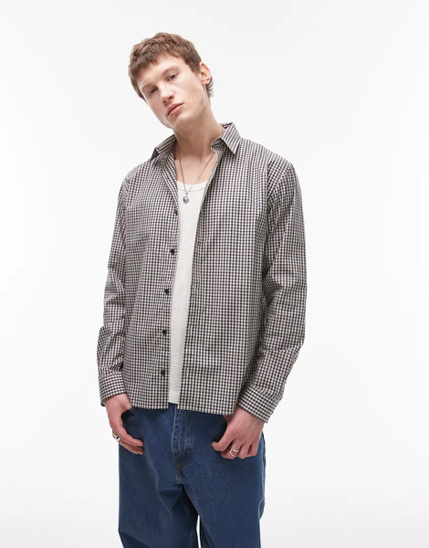  Topman Oversized Fit Check Shirt In Blue 