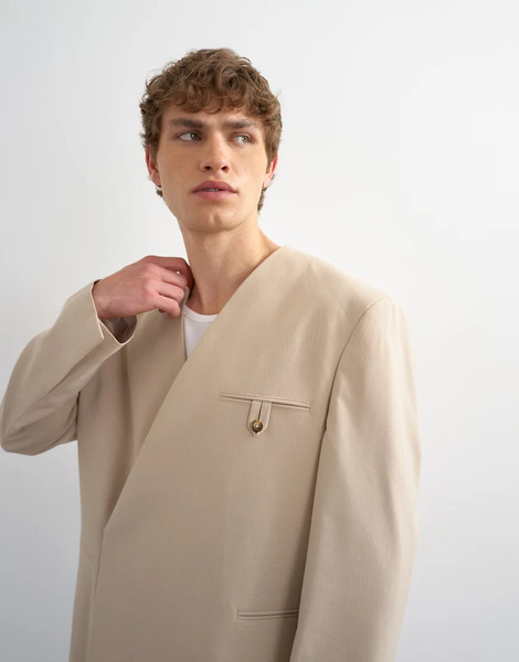  Topman Oversized Fit Collarless Blazer In Stone Neutral 