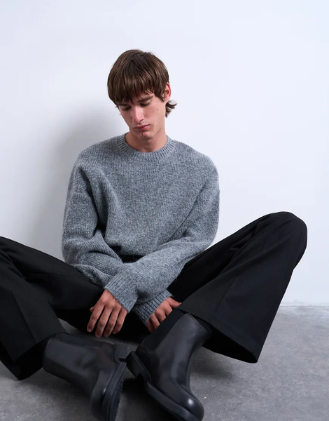  Topman Oversized Fit Crew Jumper In Charcoal Grey 