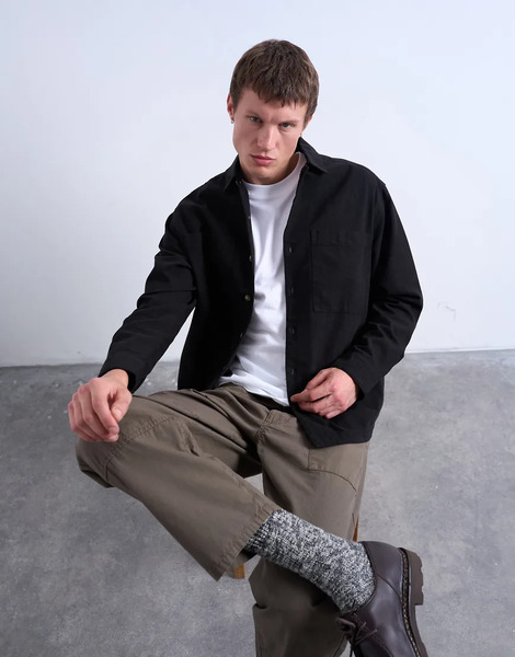  Topman Regular Fit Twill Overshirt In Black 