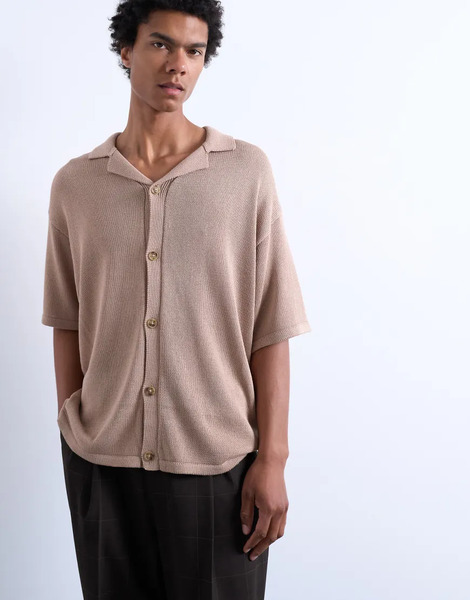  Topman Relaxed Button Through Shirt In Stone Neutral 