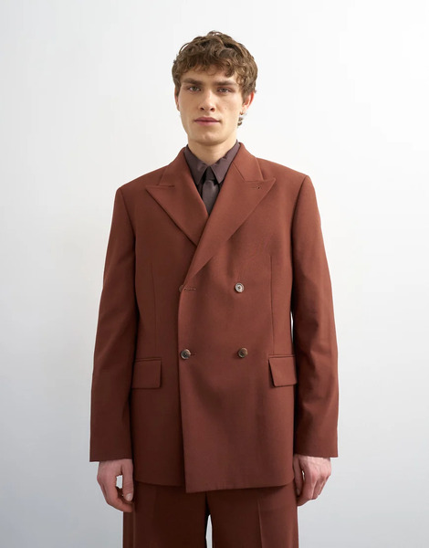  Topman Relaxed Double Breasted Wool Touch Suit Jacket In Rust Brown 