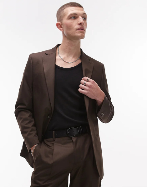  Topman Relaxed Suit Jacket In Brown 