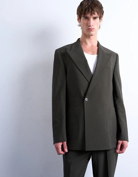  Topman Relaxed Wool Touch Suit Jacket In Dark Green 