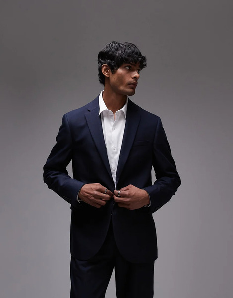  Topman Slim Suit Jacket In Navy 