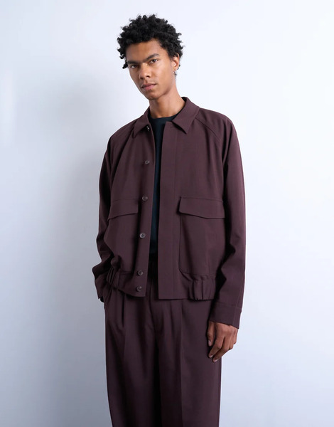  Topman Smart Harrington Jacket In Burgundy Red 