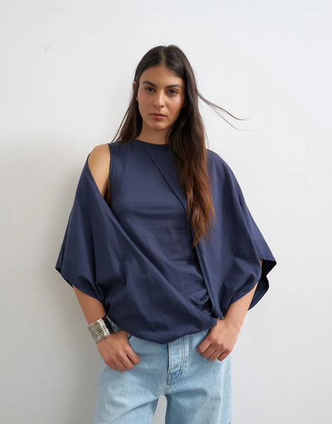  Topshop Cape Draped Tee In Navy 