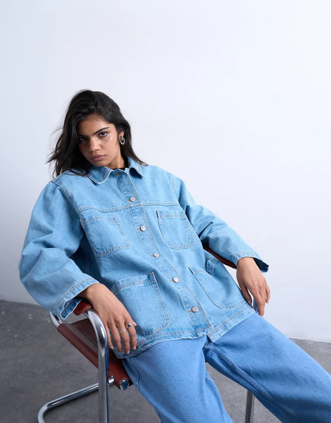  Topshop Denim Worker Jacket In Bleach Blue 
