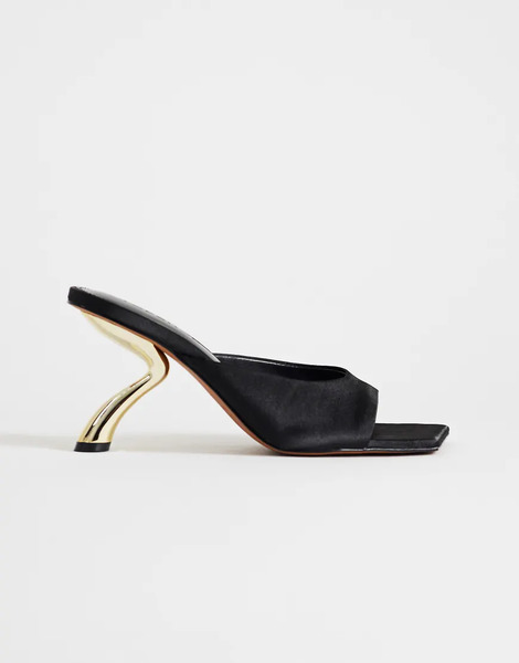  Topshop Nicole Angular Mid Heel Mule In Black Satin 