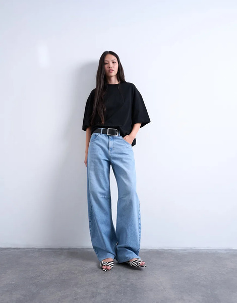  Topshop Oversized Drop Shoulder Tee In Black 