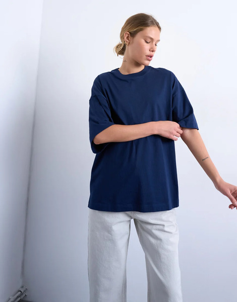  Topshop Oversized Drop Shoulder Tee In Navy 