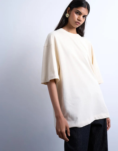  Topshop Oversized Drop Shoulder Tee In Sand Neutral 