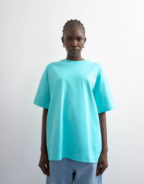  Topshop Premium Interlock Oversized Tee In Light Blue 