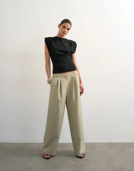  Topshop Textured Plain Elasticated Tailored Trouser In Stone Neutral 