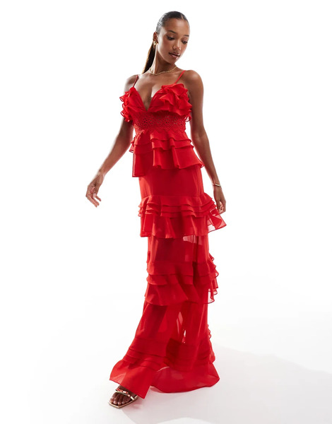  True Decadence Lace Maxi Dress In Red 