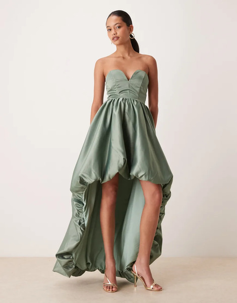  True Decadence Strapless Hi Low Maxi Dress In Green 