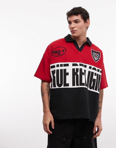  True Religion Oversized Jersey Polo Top In Multi 