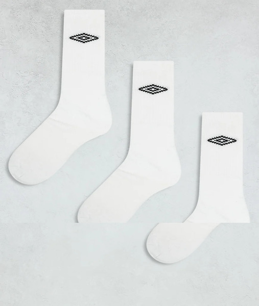  Umbro 3 Pack Crew Socks In White 