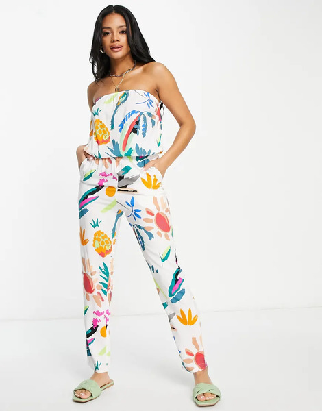  Urban Classics Bandeau Jumpsuit In Fruit Print Multi 