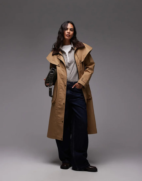  Urbancode Cape Detail Longline Rain Mac In Sand Neutral 