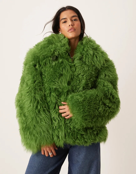 Urbancode Shearling Boxy Monster Jacket In Green 
