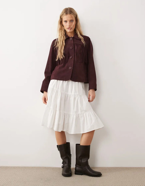  Urbancode Western Fringed Jacket In Burgundy Purple 