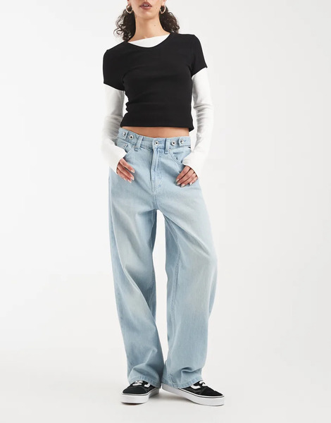  Vans Cinched Check 5 Baggy Pants Medium Grey In Light Stonewash 
