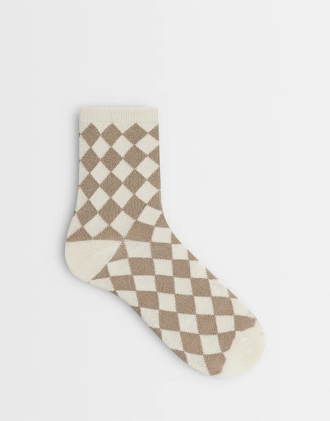  Vero Moda Ankle Socks In Brown And Cream Check 