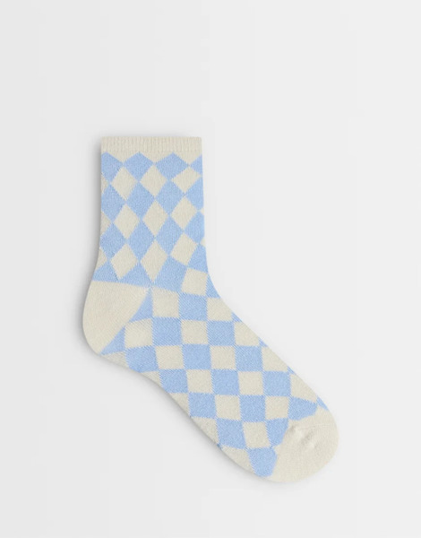  Vero Moda Ankle Socks In Light Blue And Cream Check 
