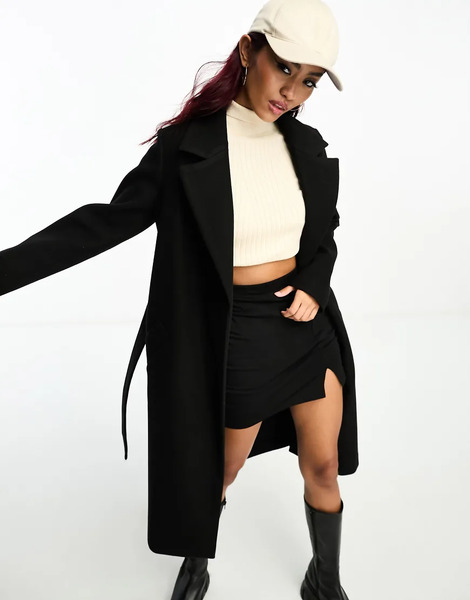  Vero Moda Belted Formal Midi Coat In Black 