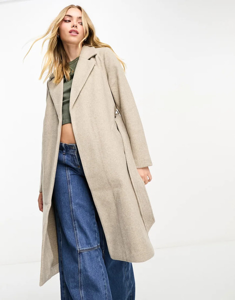  Vero Moda Belted Formal Midi Coat In Camel Brown 