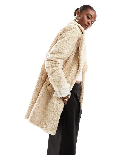  Vero Moda Borg Coat In Cream White 