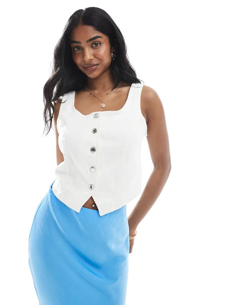  Vero Moda Buttondown Denim Corset Top In White 